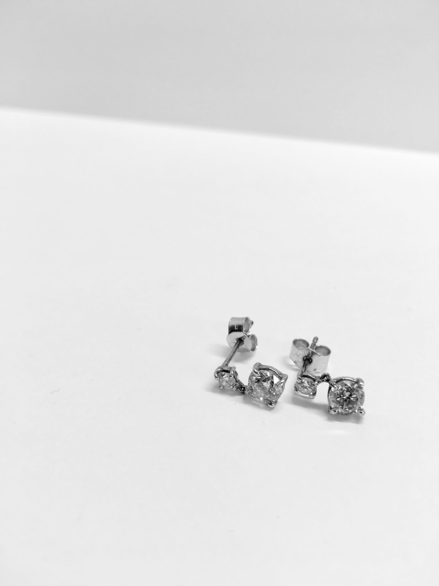 18ct white gold drop style earrings. Each has 2 brilliant cut diamonds - Image 2 of 3