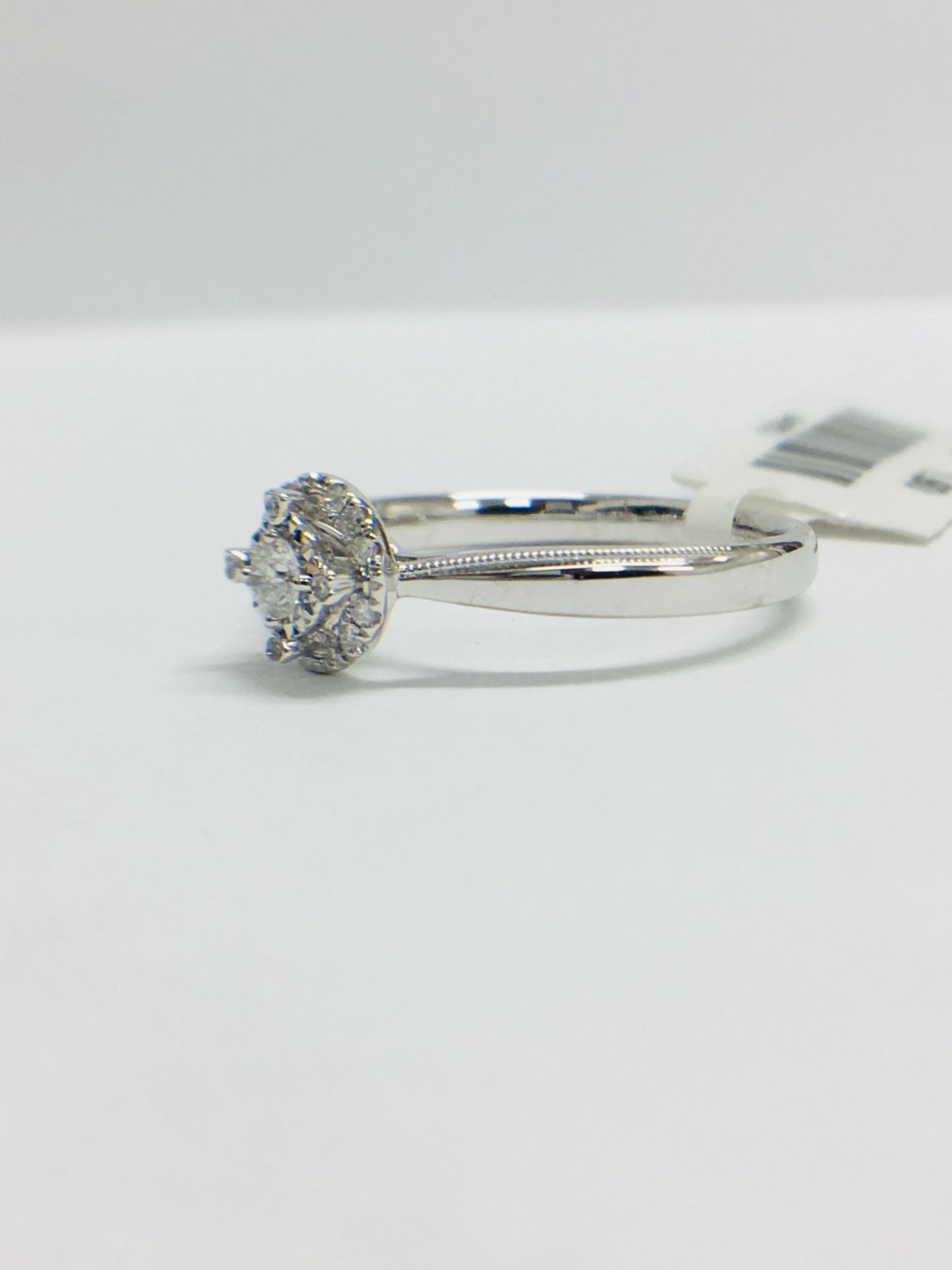 9CT White Gold diamond Solitaire illusion set ring with a millegrain edge shank - Image 2 of 11