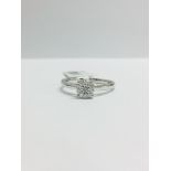 9CT White Gold illusion style Diamond Ring with a diamond set band.diamond colour HI