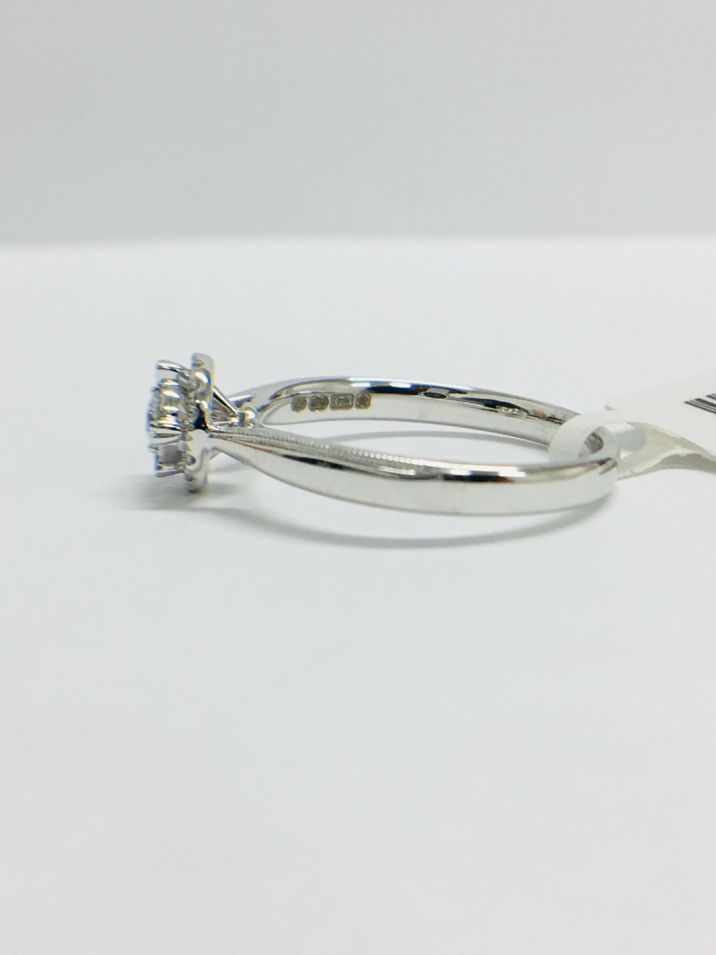 9CT White Gold diamond Solitaire illusion set ring with a millegrain edge shank - Image 3 of 11