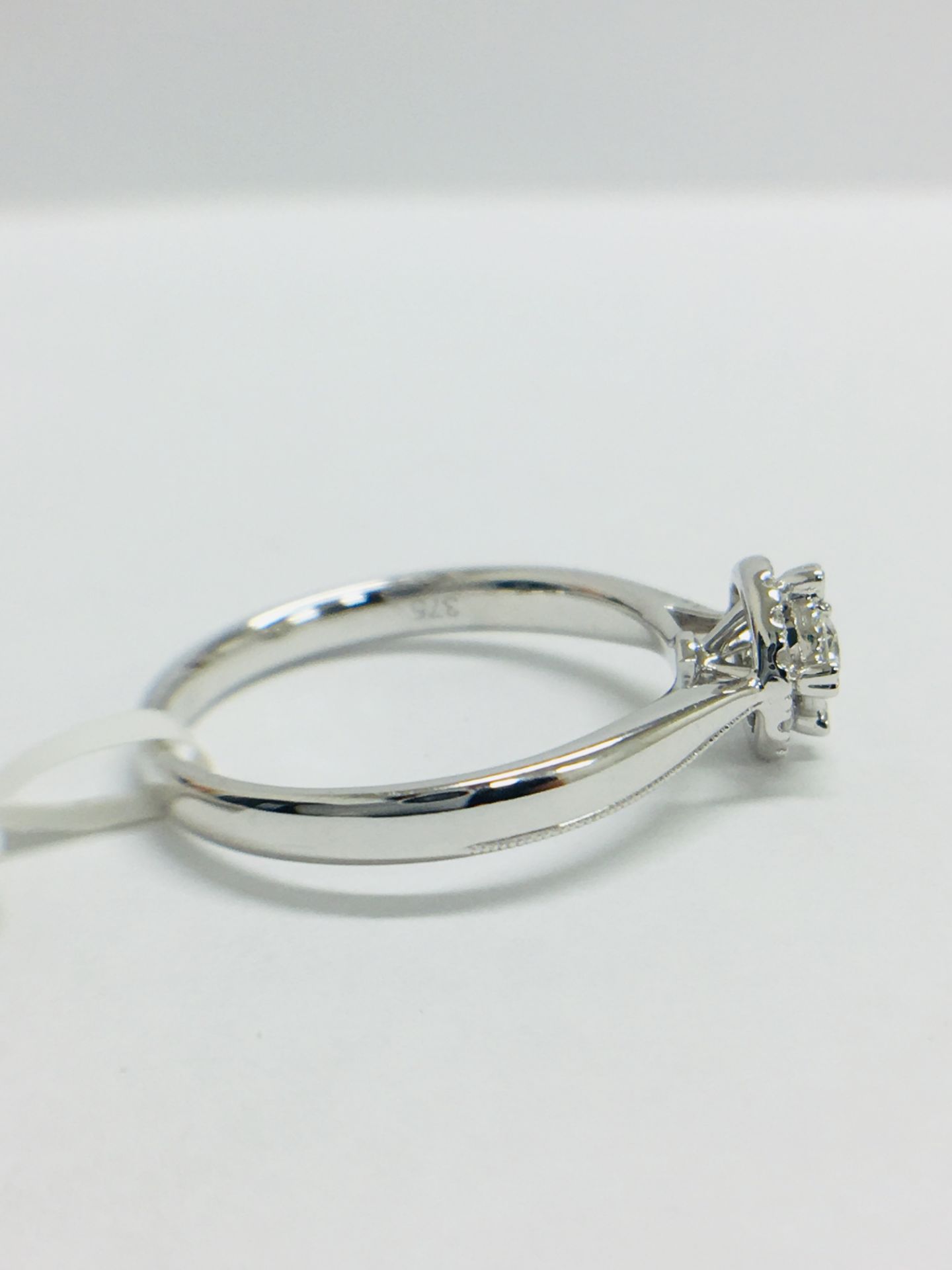 9CT White Gold diamond Solitaire illusion set ring with a millegrain edge shank - Image 8 of 11
