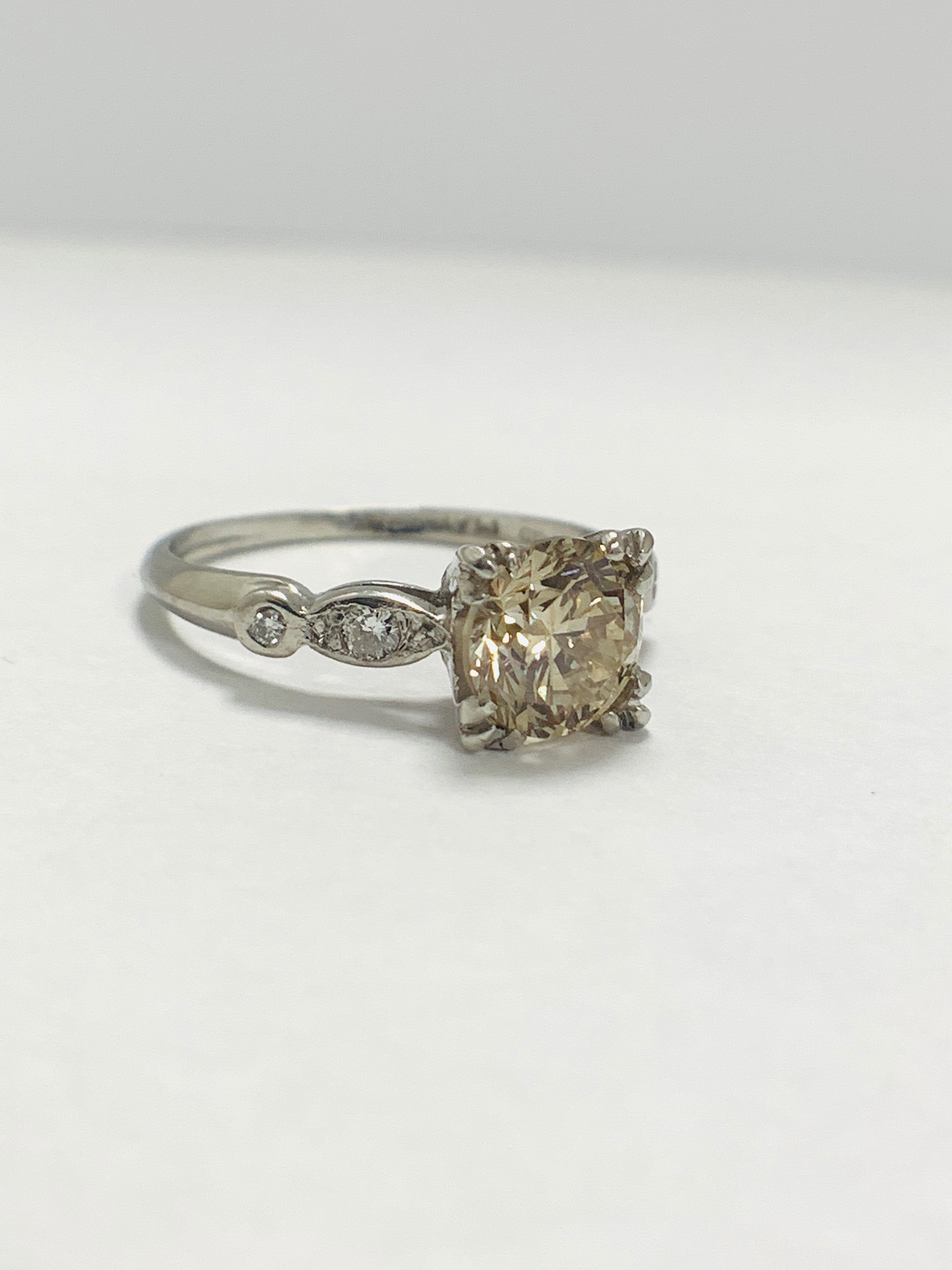 Platinum Diamond ring featuring centre, round brilliant cut, fancy light brown Diamond (1.55ct) - Image 8 of 14