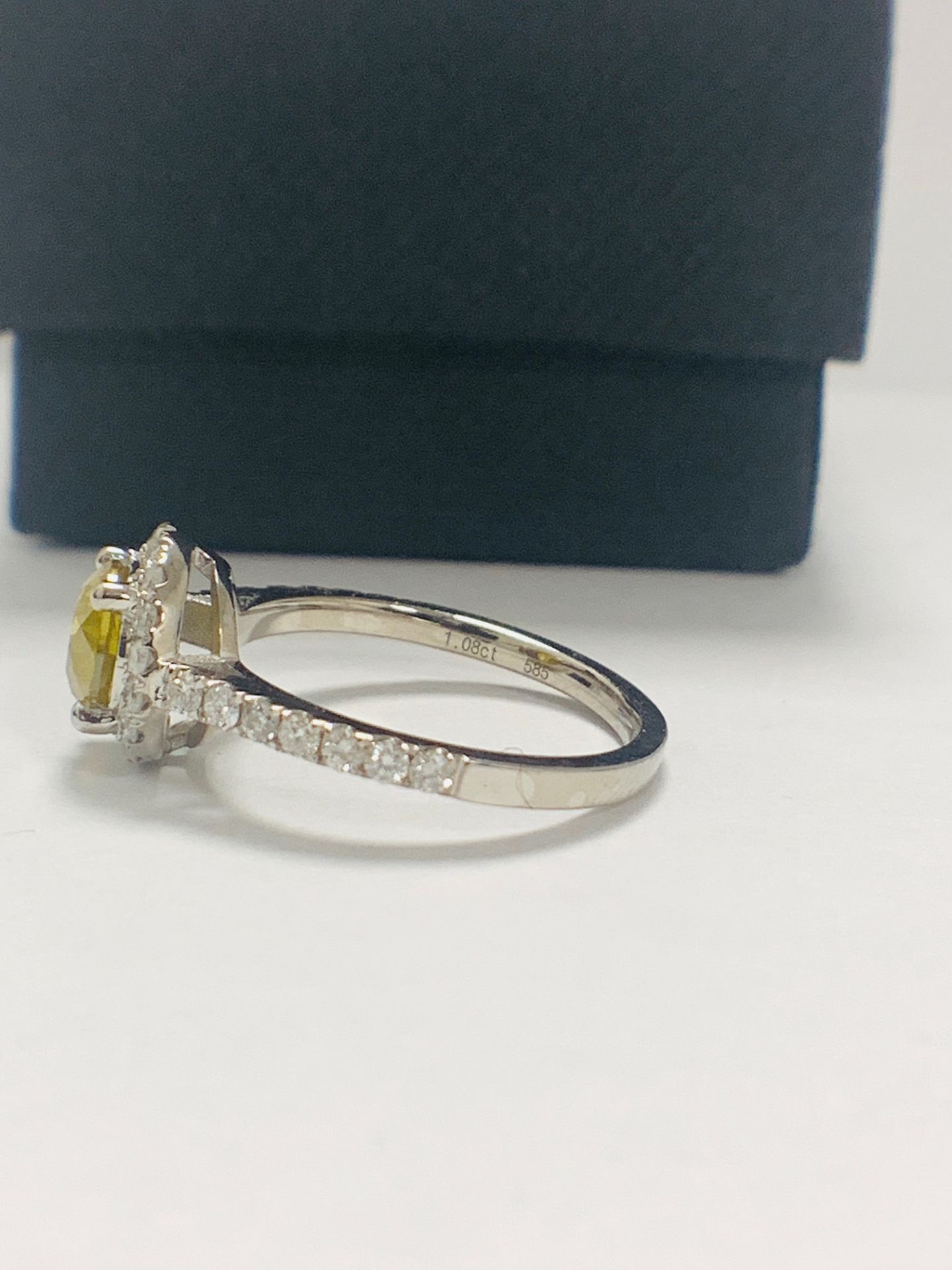 14ct White Gold Diamond ring featuring centre, round brilliant cut, yellow Diamond (1.08ct) - Image 3 of 12