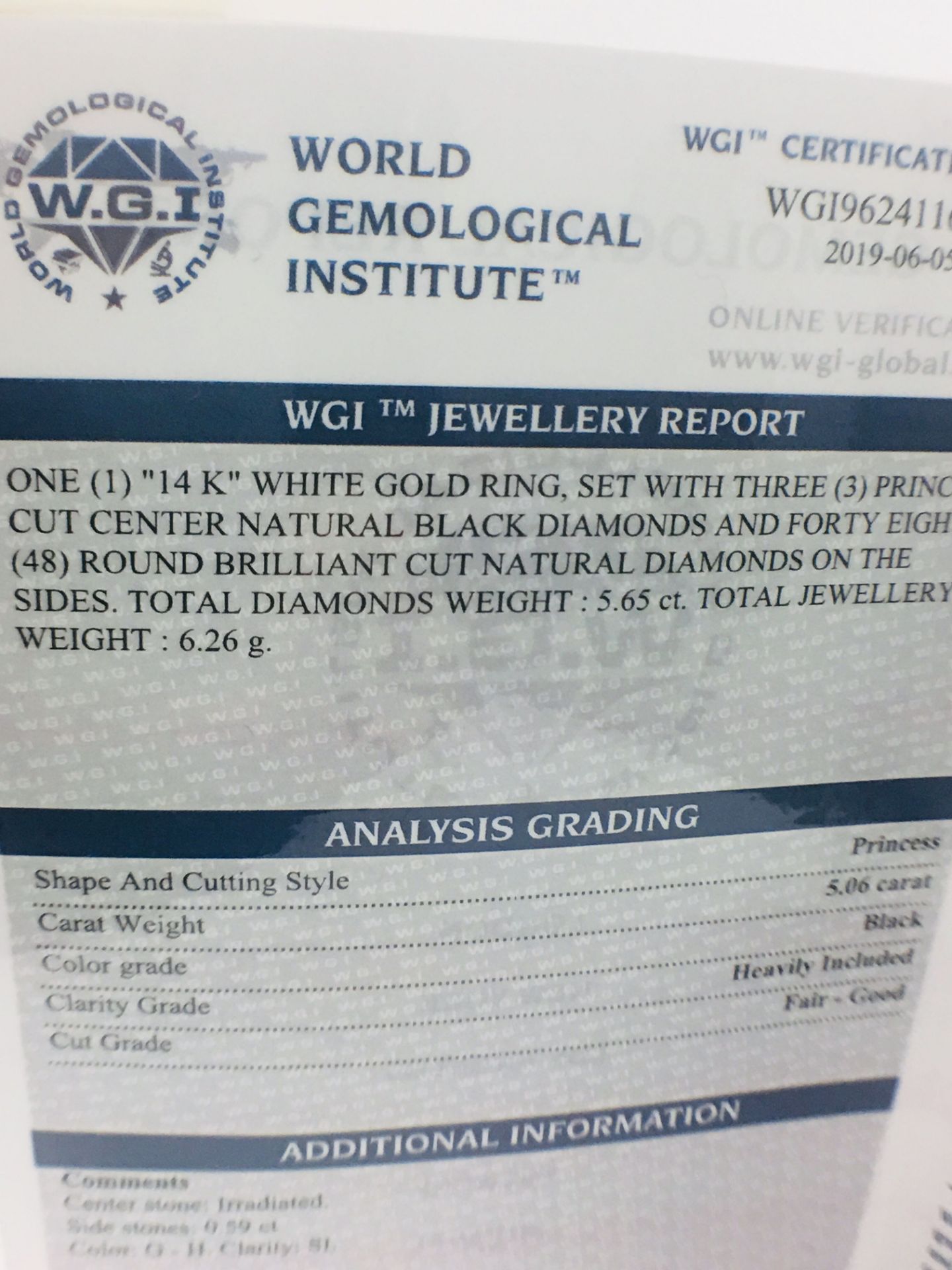 14ct White Gold Black Diamond Trilogy Ring - Image 9 of 10