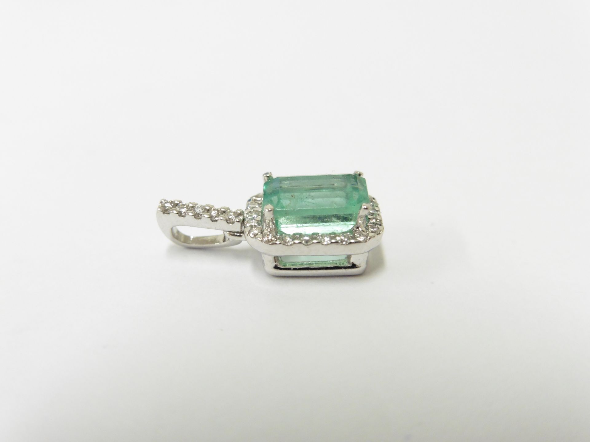 Emerald Diamond Pendant Set in 18ct White Gold