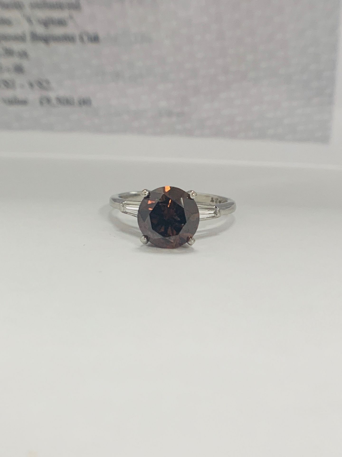 Platinum Diamond Ring Featuring Centre, Round Brilliant Cut, Deep Orangey Brown Diamond (2.15ct) - Image 14 of 14