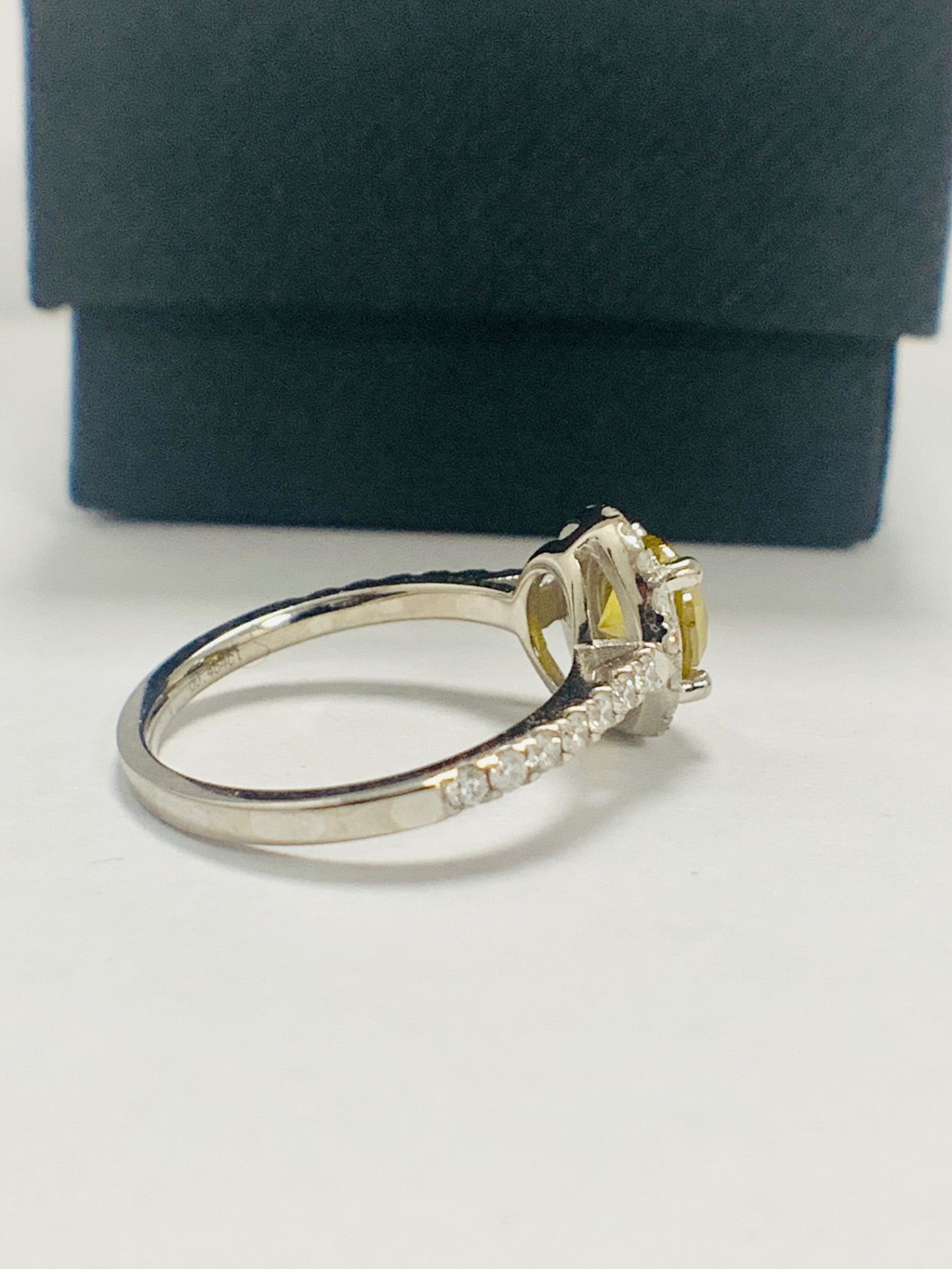 14ct White Gold Diamond ring featuring centre, round brilliant cut, yellow Diamond (1.08ct) - Image 7 of 12