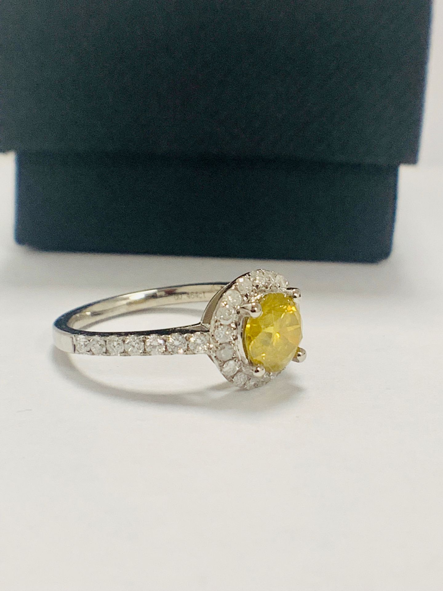 14ct White Gold Diamond ring featuring centre, round brilliant cut, yellow Diamond (1.08ct) - Image 8 of 12