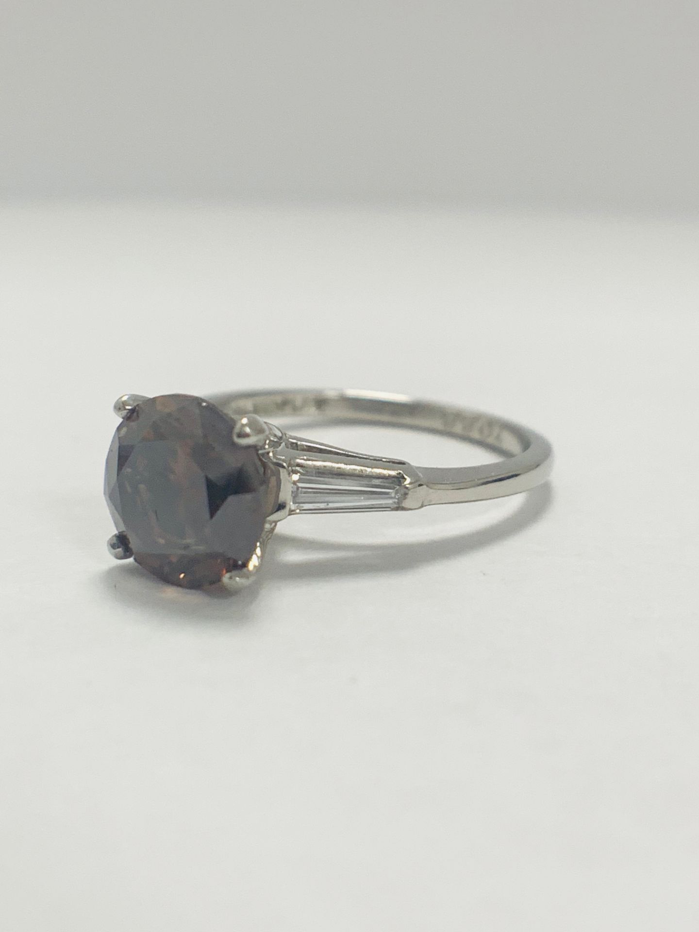 Platinum Diamond Ring Featuring Centre, Round Brilliant Cut, Deep Orangey Brown Diamond (2.15ct) - Image 5 of 14