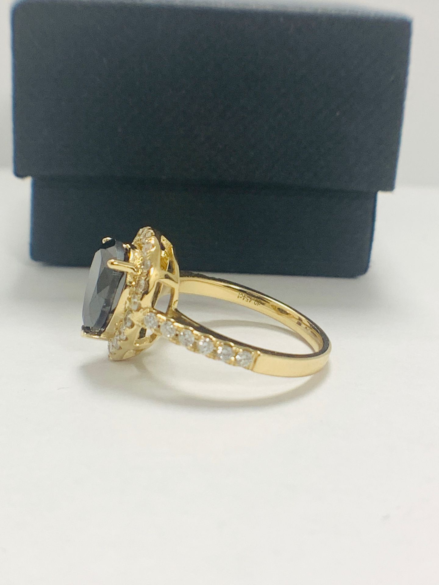 14ct Yellow Gold Diamond ring featuring centre, pear cut, black Diamond (2.13ct) - Image 4 of 7