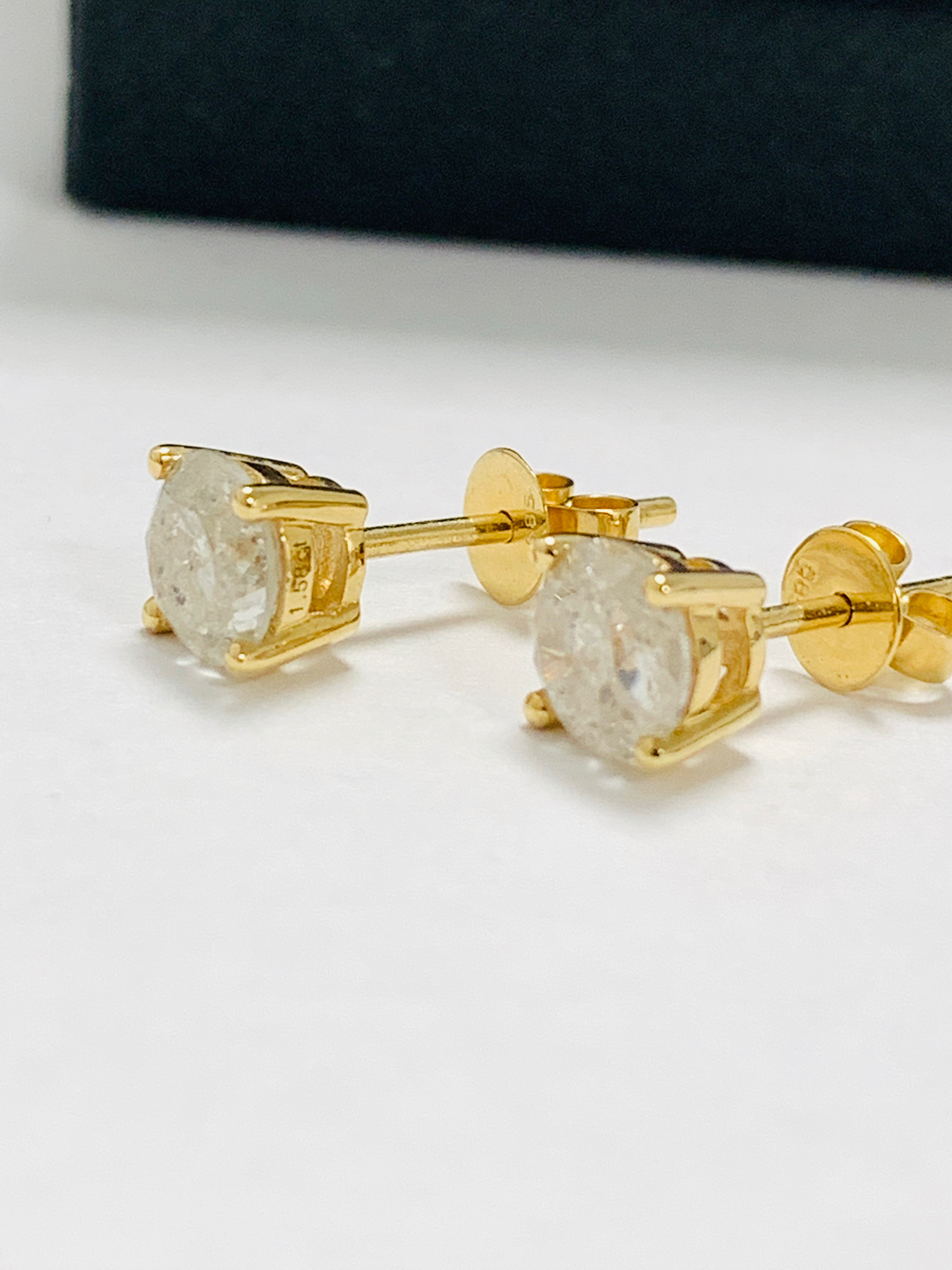 14ct Yellow Gold Diamond stud earrings,1.58ct - Image 2 of 8