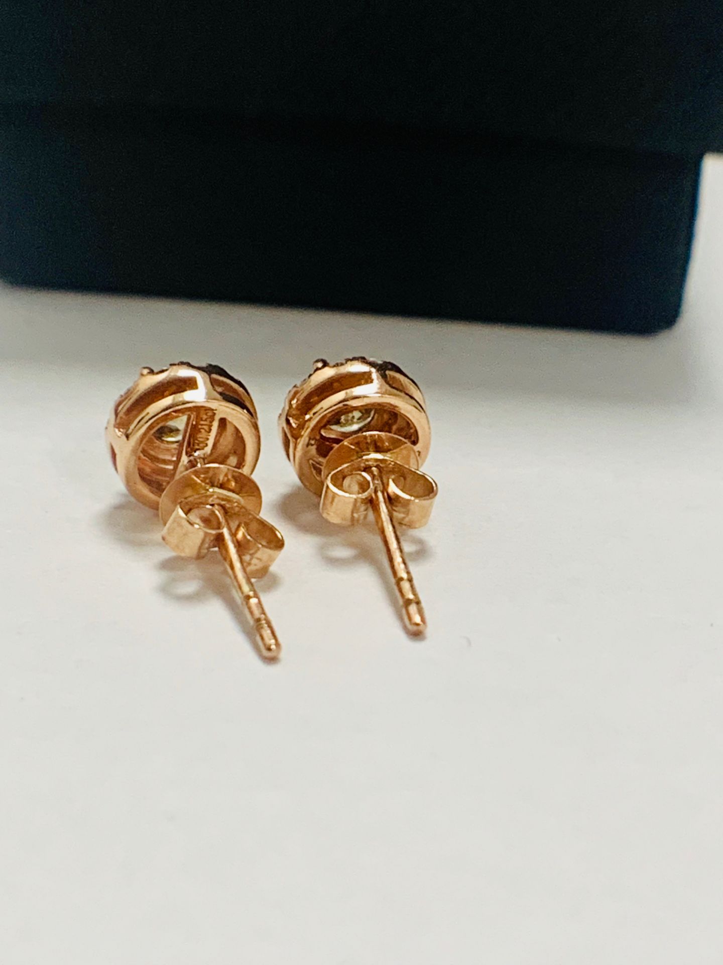 14ct Rose Gold Diamond stud earrings featuring centre, 2 round brilliant cut, cognac Diamonds (0.56c - Image 3 of 7