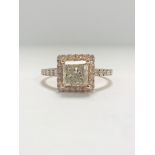 14ct Rose Gold Diamond ring featuring centre, princess cut Diamond (1.30ct)