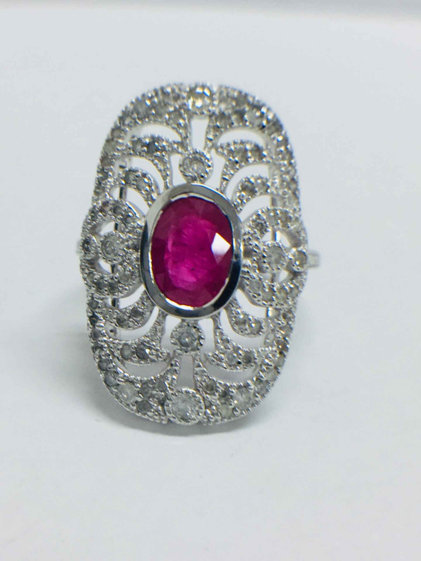 18ct White Gold Ruby & Diamond Ring.