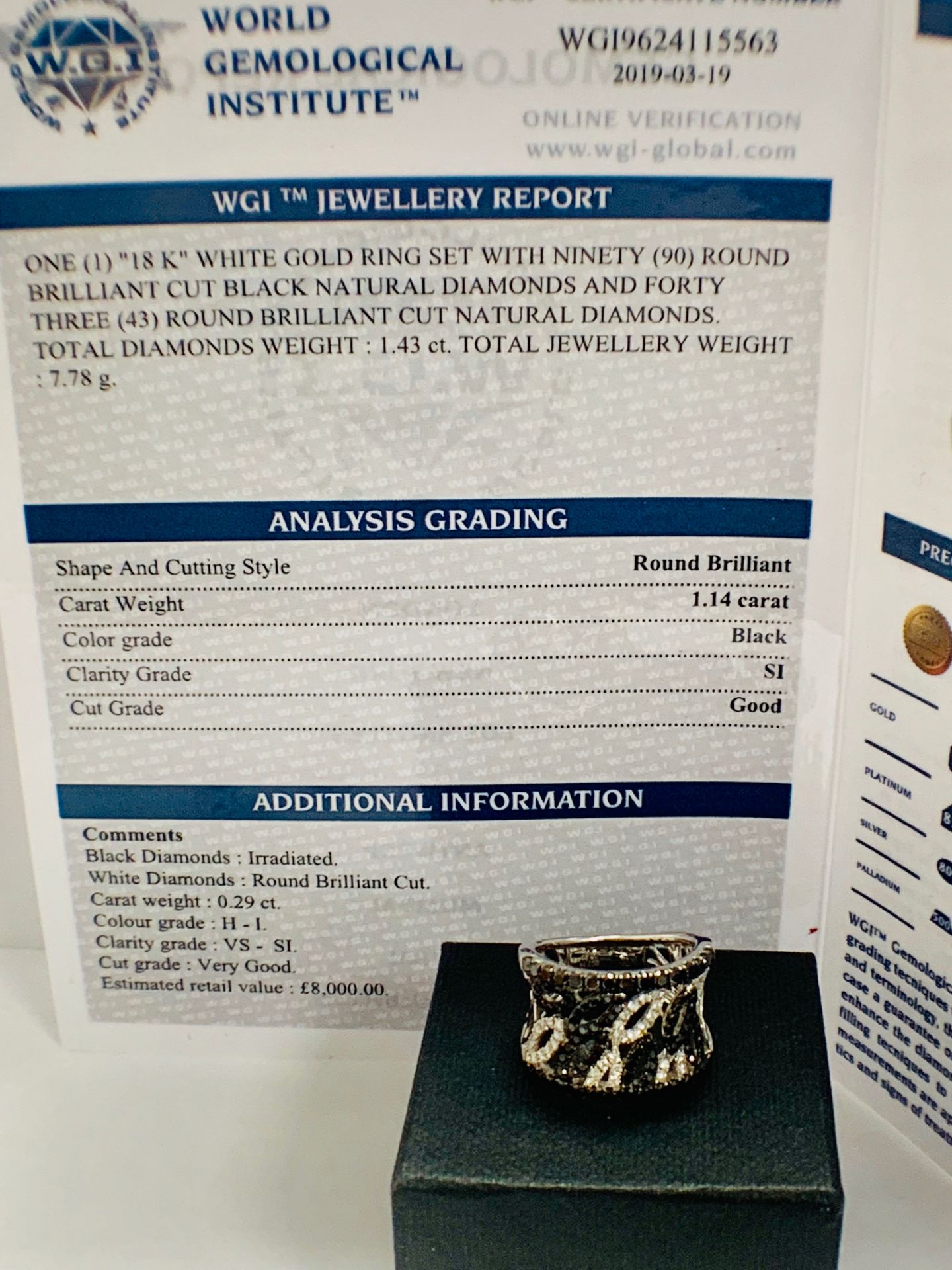 18ct White Gold Diamond Ring featuring 90 Round Cut, Black Diamonds (1.14ct TBDW) - Image 15 of 15