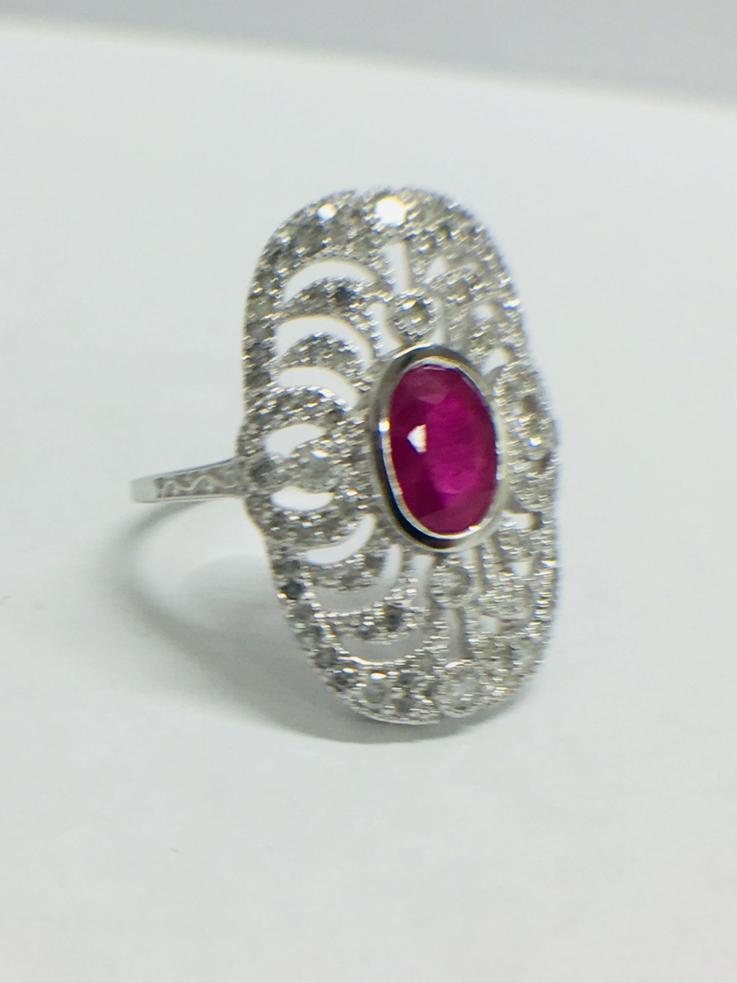 18ct White Gold Ruby & Diamond Ring. - Image 8 of 11