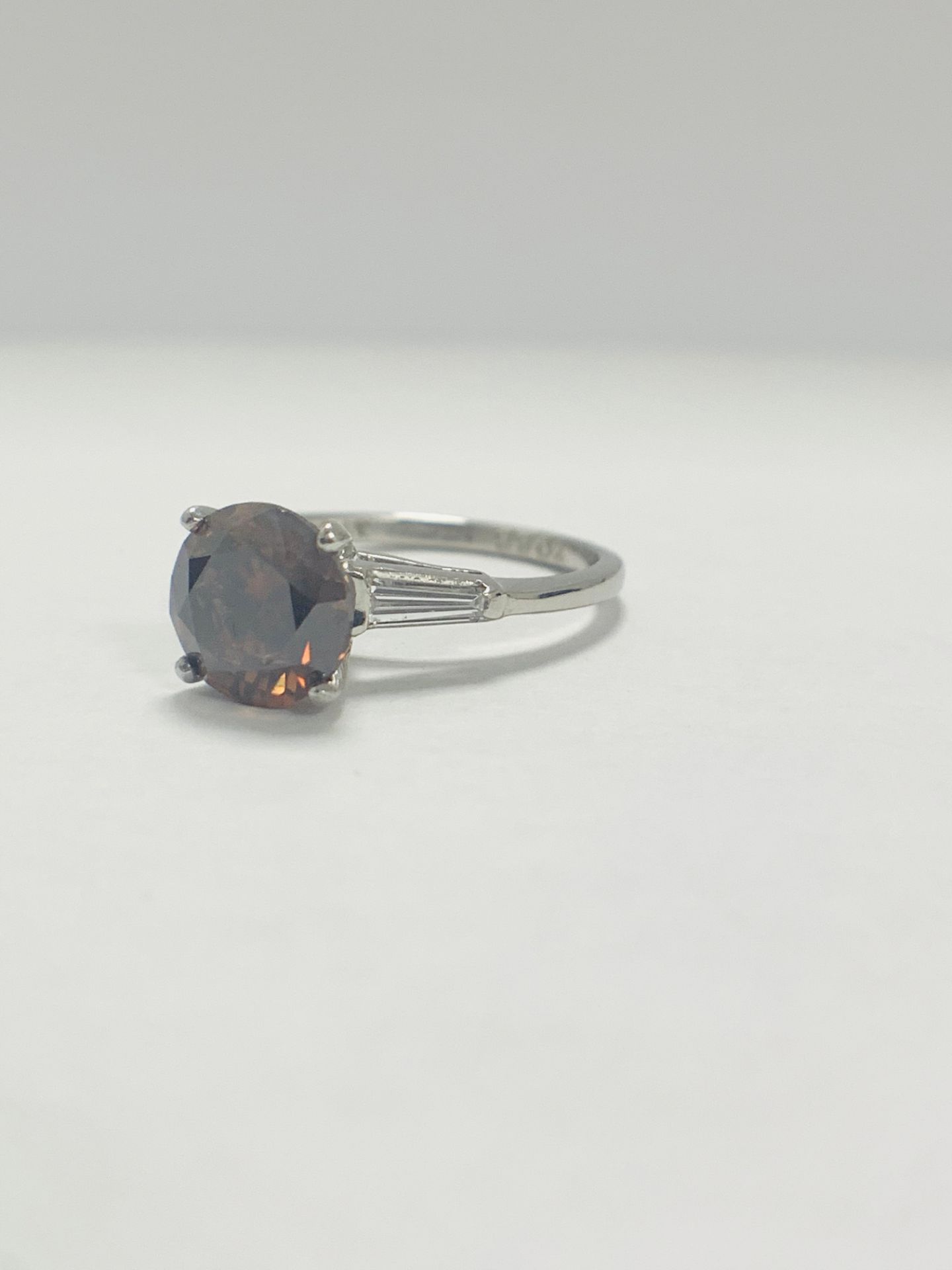 Platinum Diamond Ring Featuring Centre, Round Brilliant Cut, Deep Orangey Brown Diamond (2.15ct) - Image 3 of 14