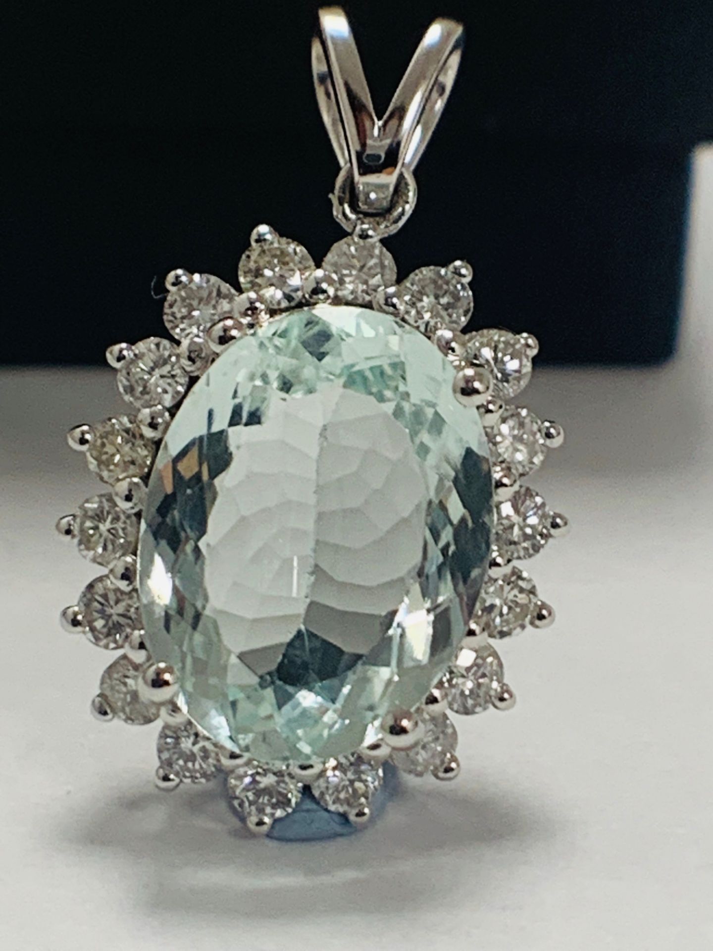 14ct White Gold Aquamarine and Diamond pendant