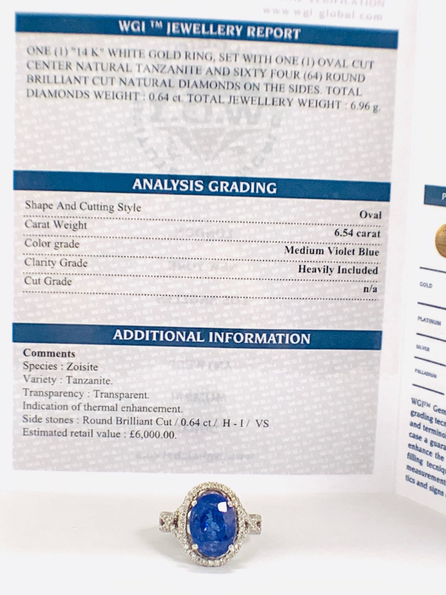 18ct White Gold Tanzanite and Diamond Ring - Image 15 of 15