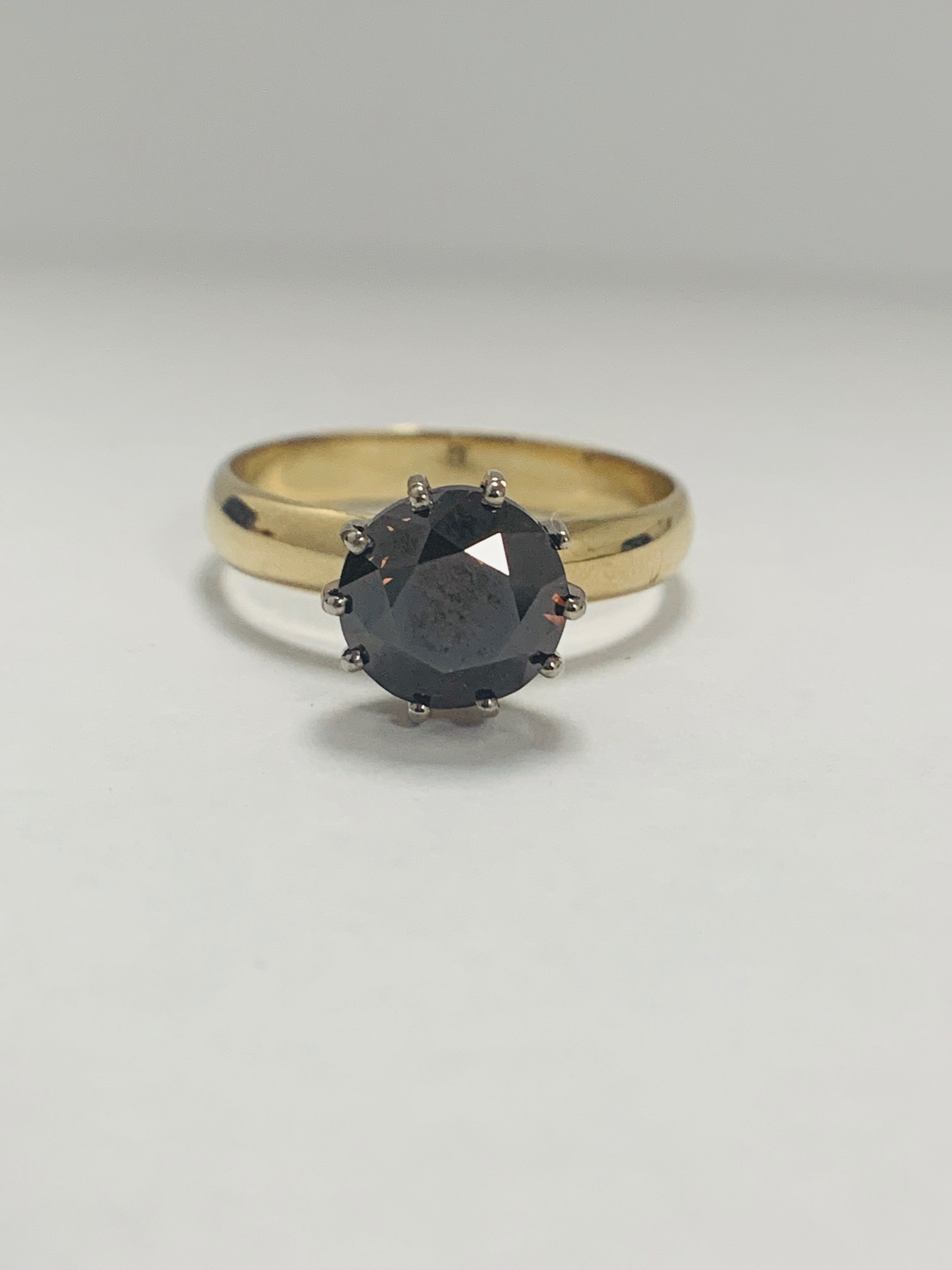 18ct Yellow Gold Diamond ring featuring centre, round brilliant cut, deep orangey brown Diamond (3.3 - Image 9 of 13