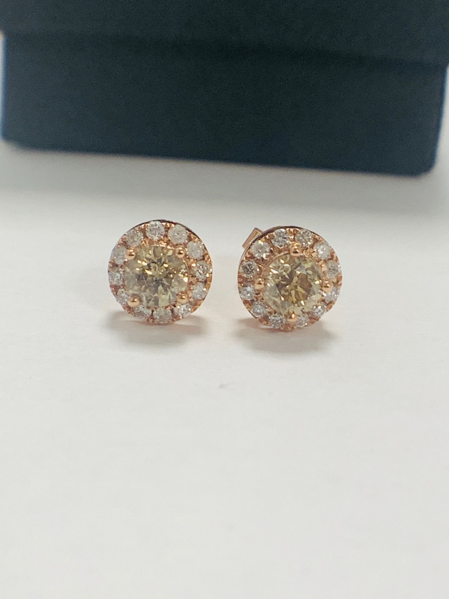 14ct Rose Gold Diamond stud earrings featuring centre, 2 round brilliant cut, cognac Diamonds (0.56c
