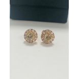 14ct Rose Gold Diamond stud earrings featuring centre, 2 round brilliant cut, cognac Diamonds (0.56c
