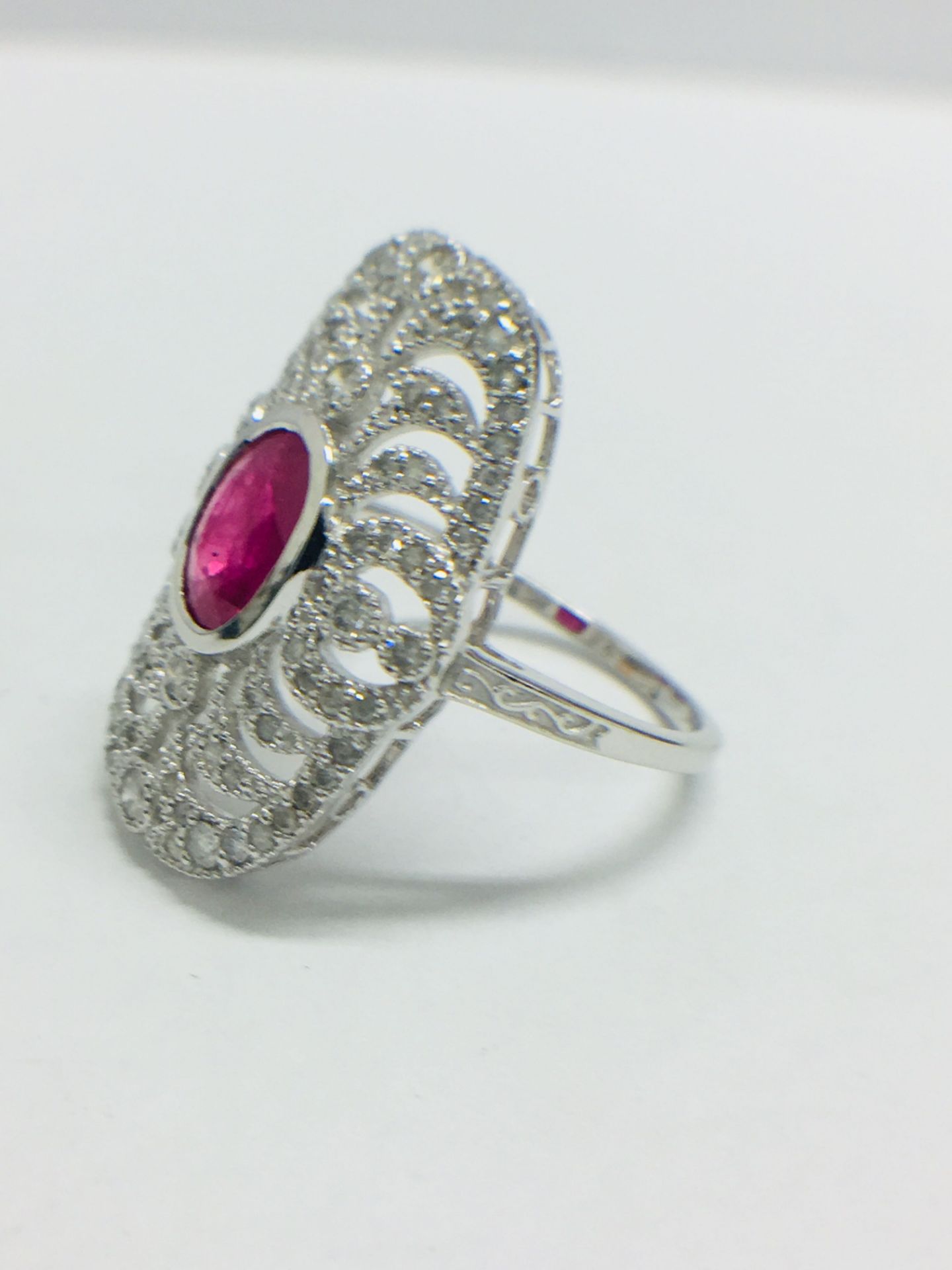 18ct White Gold Ruby & Diamond Ring. - Image 2 of 11