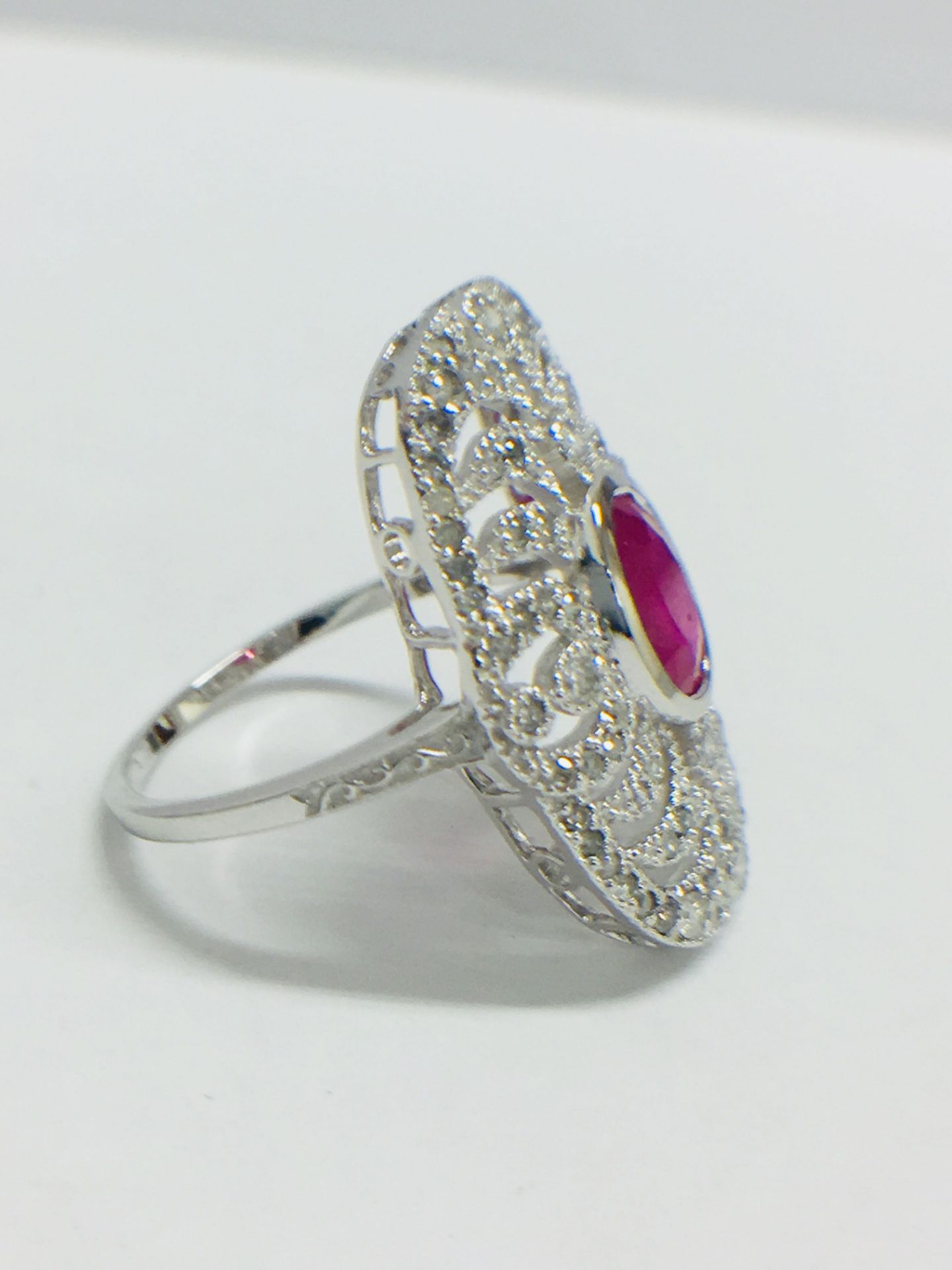 18ct White Gold Ruby & Diamond Ring. - Image 7 of 11