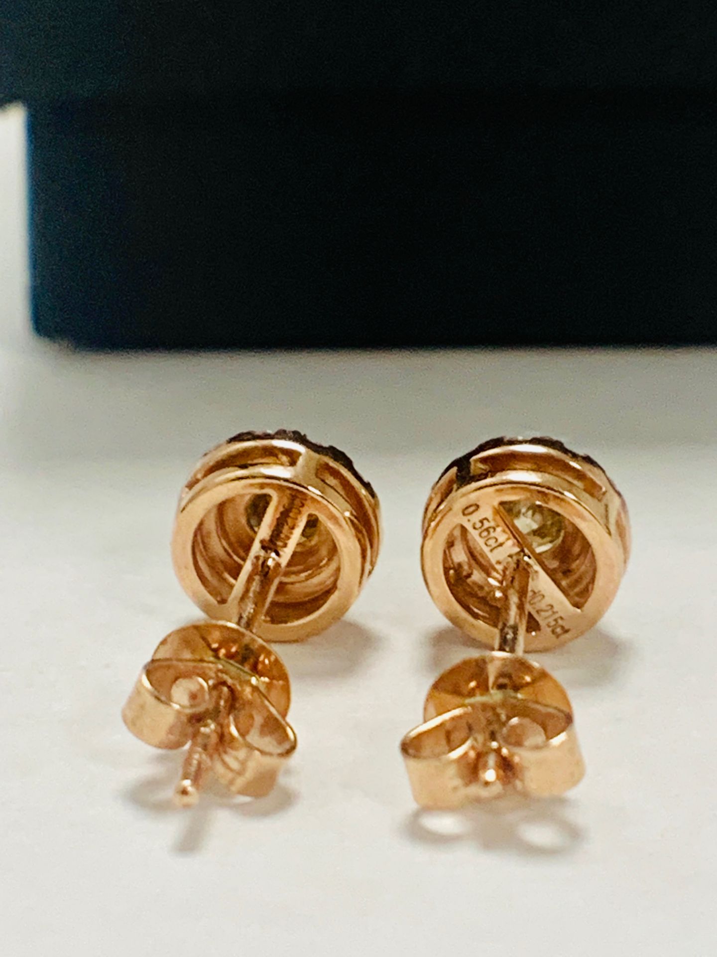 14ct Rose Gold Diamond stud earrings featuring centre, 2 round brilliant cut, cognac Diamonds (0.56c - Image 5 of 7