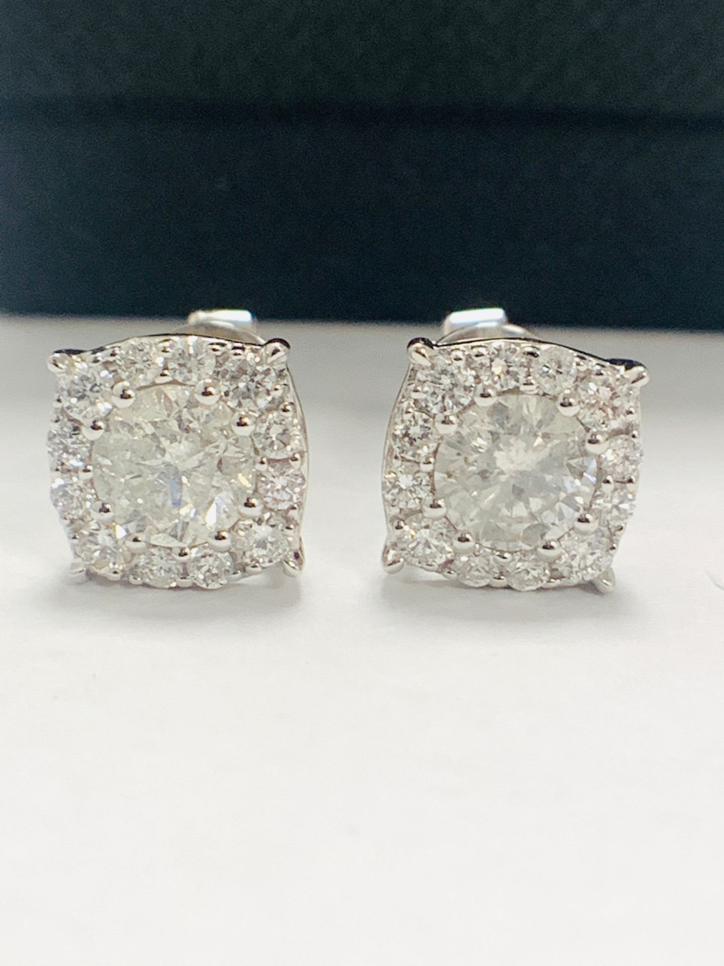 18ct White Gold Diamond earrings featuring centre, 2 round brilliant cut Diamonds (1.39ct)