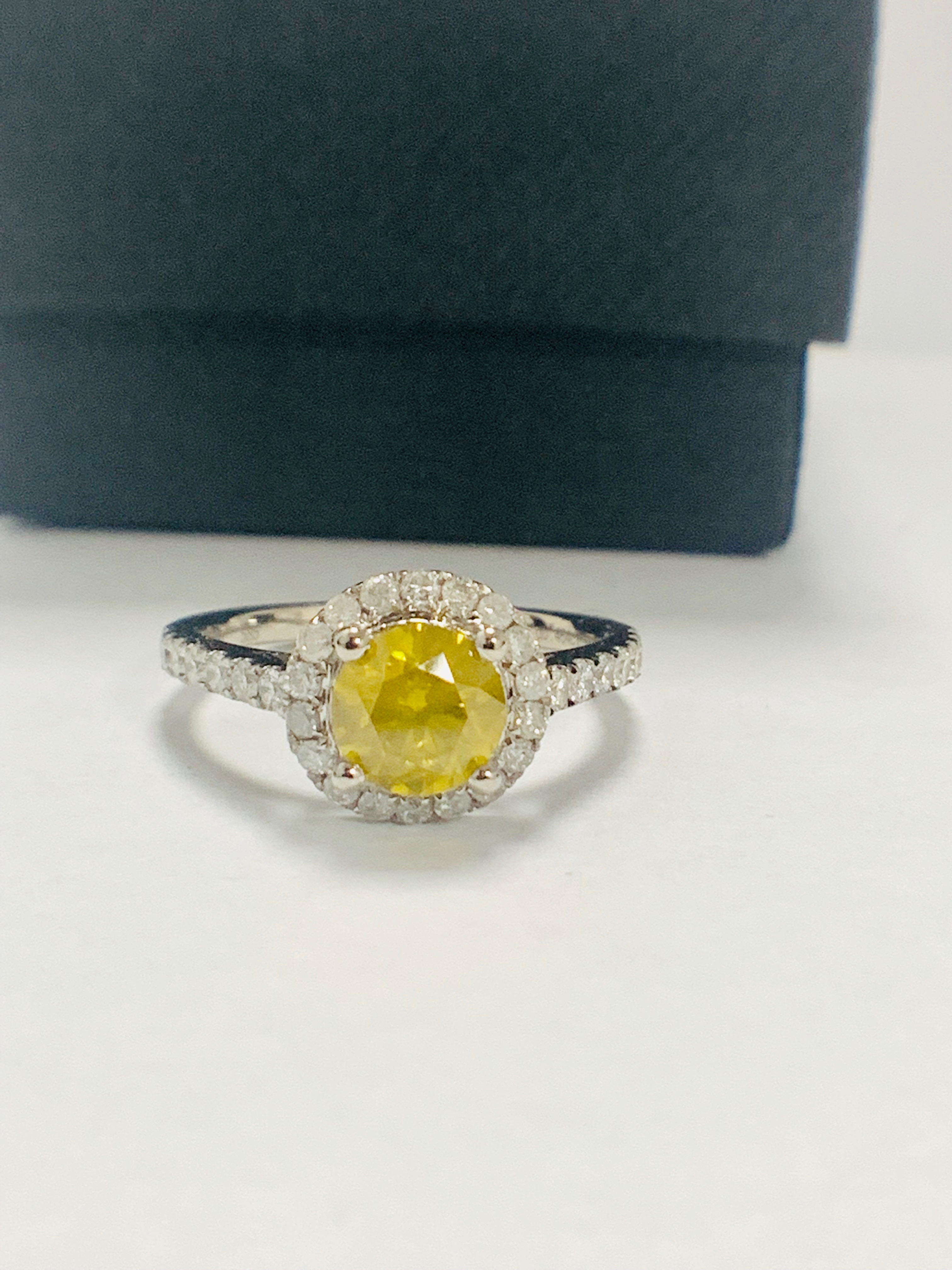 14ct White Gold Diamond ring featuring centre, round brilliant cut, yellow Diamond (1.08ct) - Image 9 of 12