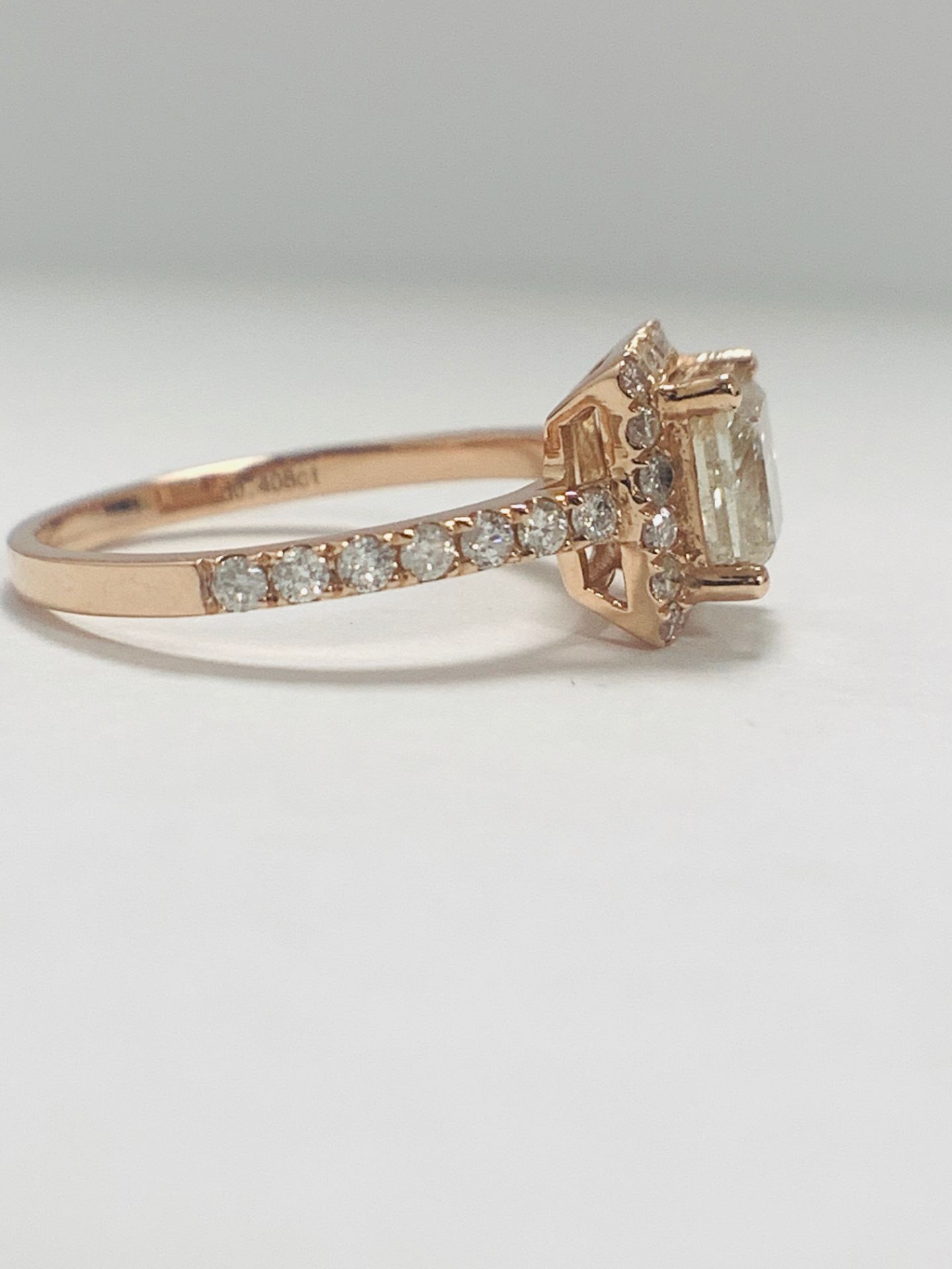 14ct Rose Gold Diamond ring featuring centre, princess cut Diamond (1.30ct) - Image 8 of 13