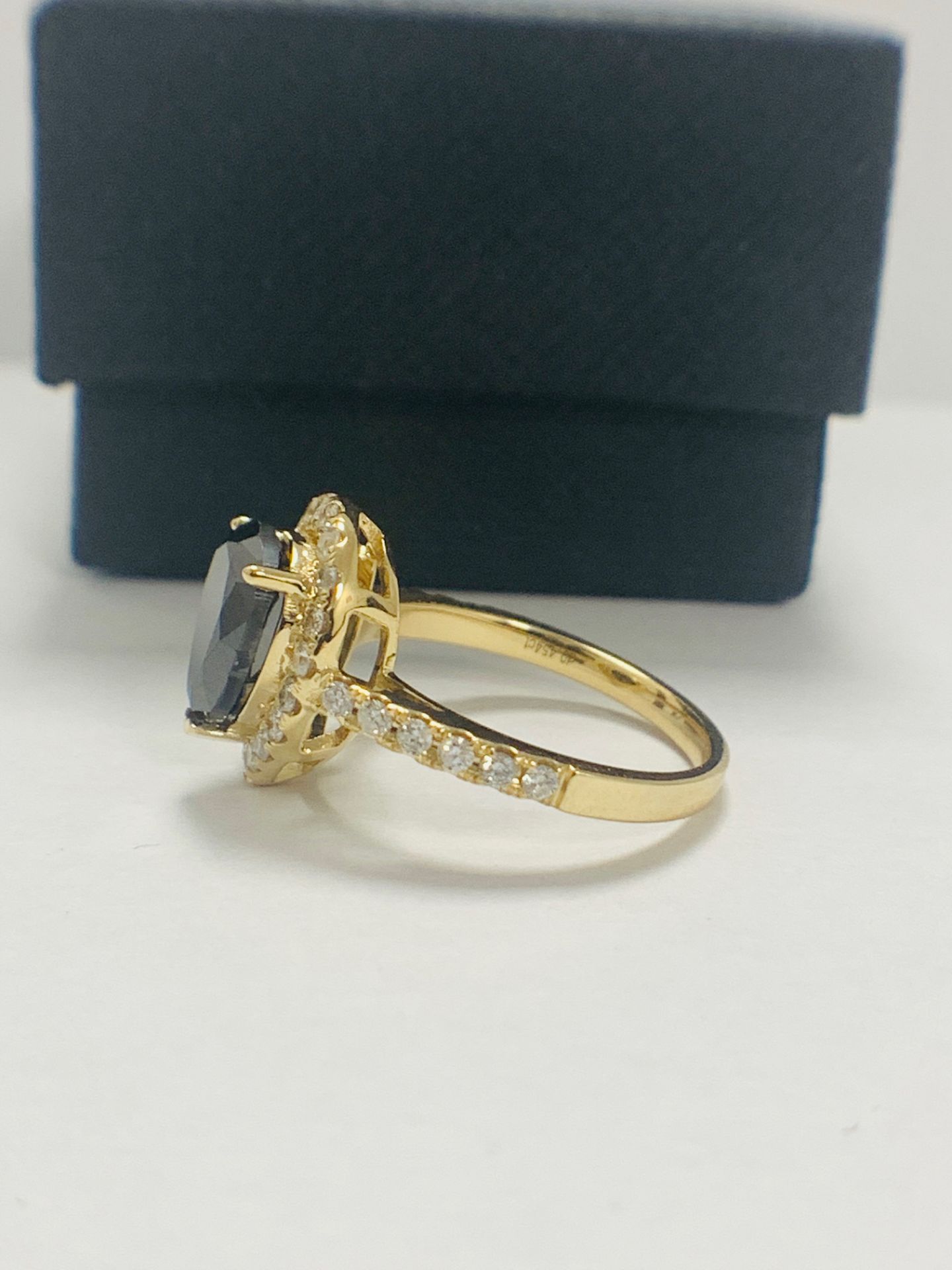 14ct Yellow Gold Diamond ring featuring centre, pear cut, black Diamond (2.13ct) - Image 3 of 7