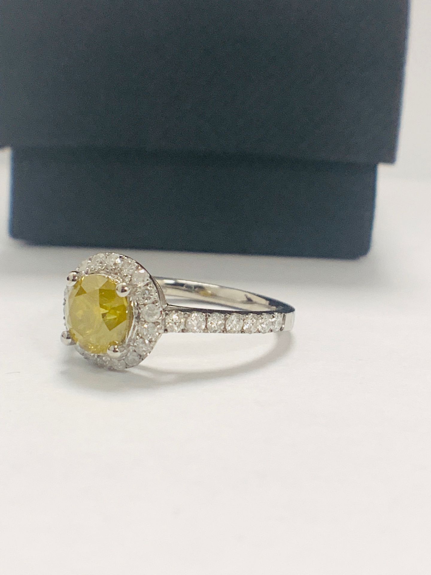 14ct White Gold Diamond ring featuring centre, round brilliant cut, yellow Diamond (1.08ct) - Image 2 of 12
