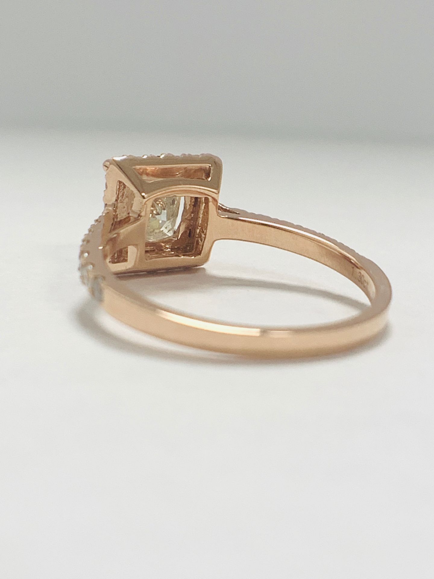 14ct Rose Gold Diamond ring featuring centre, princess cut Diamond (1.30ct) - Image 6 of 13