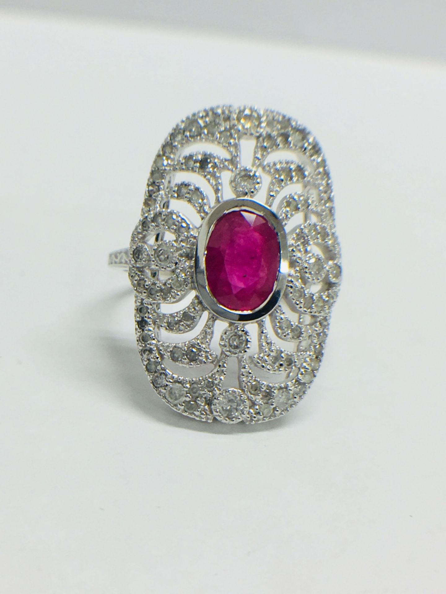 18ct White Gold Ruby & Diamond Ring. - Image 9 of 11