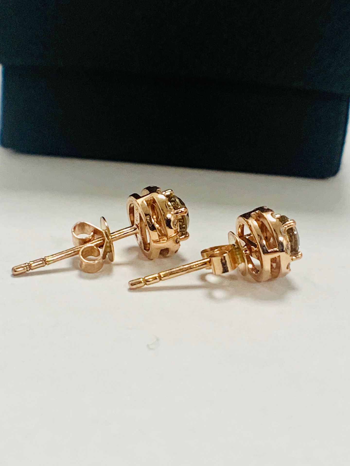 14ct Rose Gold Diamond stud earrings featuring centre, 2 round brilliant cut, cognac Diamonds (0.56c - Image 4 of 7