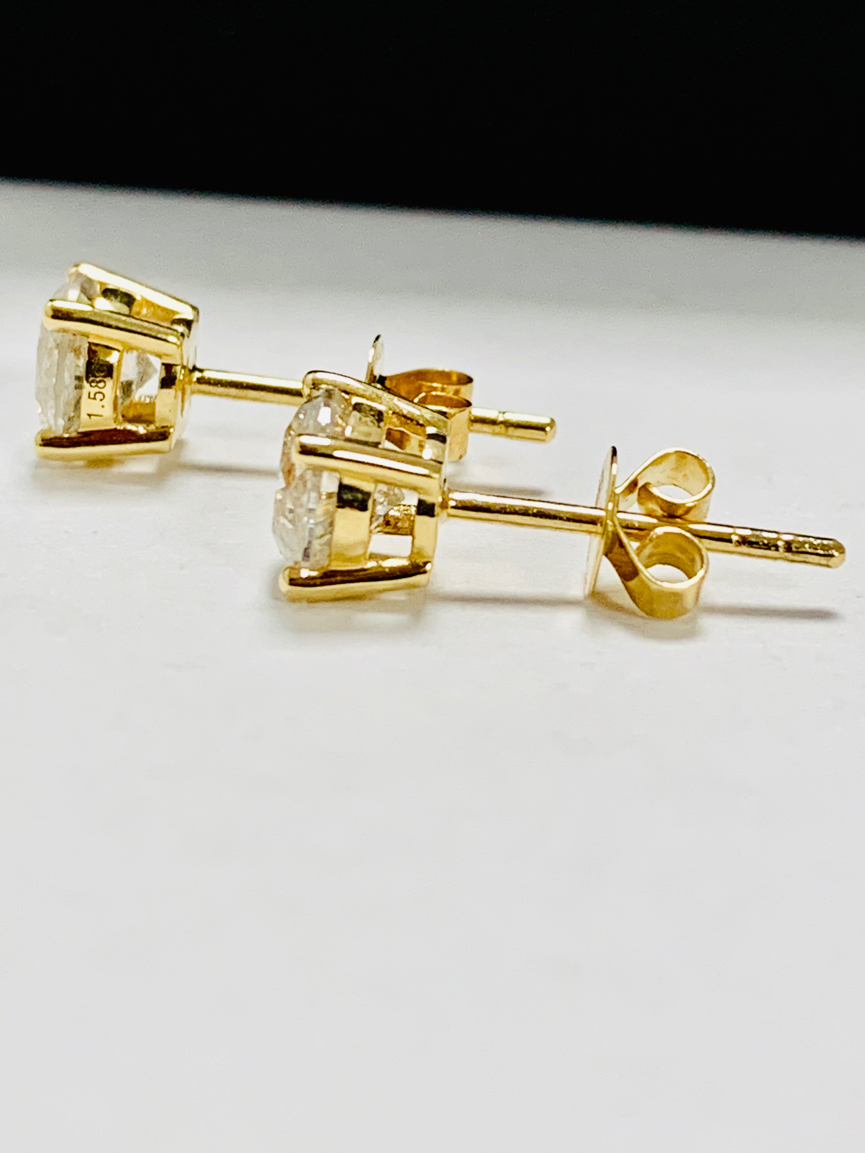 14ct Yellow Gold Diamond stud earrings,1.58ct - Image 3 of 8