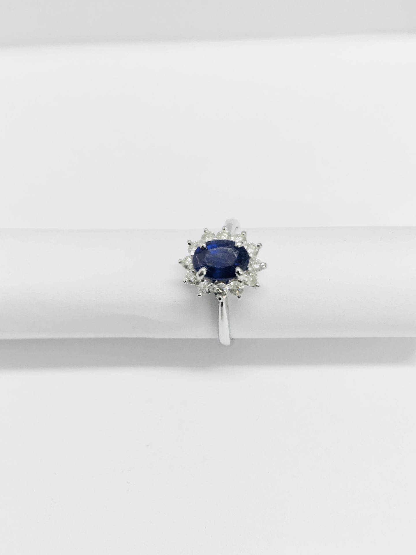 Platinum Sapphire Diamond Cluster Ring, - Image 2 of 3