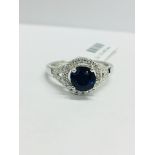Platinum Sapphire Diamond Halo Style Ring,