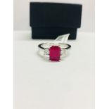 Platinum Ruby Diamond 3 Stone Ring,