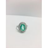 18Ct White Gold Emerald Diamond Cluster Ring,