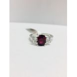 Platinum Ruby Diamond Three Stone Ring,