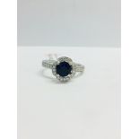 Platinum Sapphire & Diamond Art Deco Style Cluster Ring,