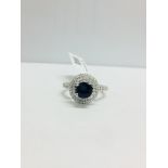 Platinum Sapphire And Diamond Double Halo Style Ring,