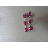 4.80Ct Ruby And Diamond Drop Earrings Set In 18Ct Gold.