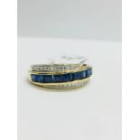 9Ct Yellow Gold Diamond Sapphire Crossover Style Ring,