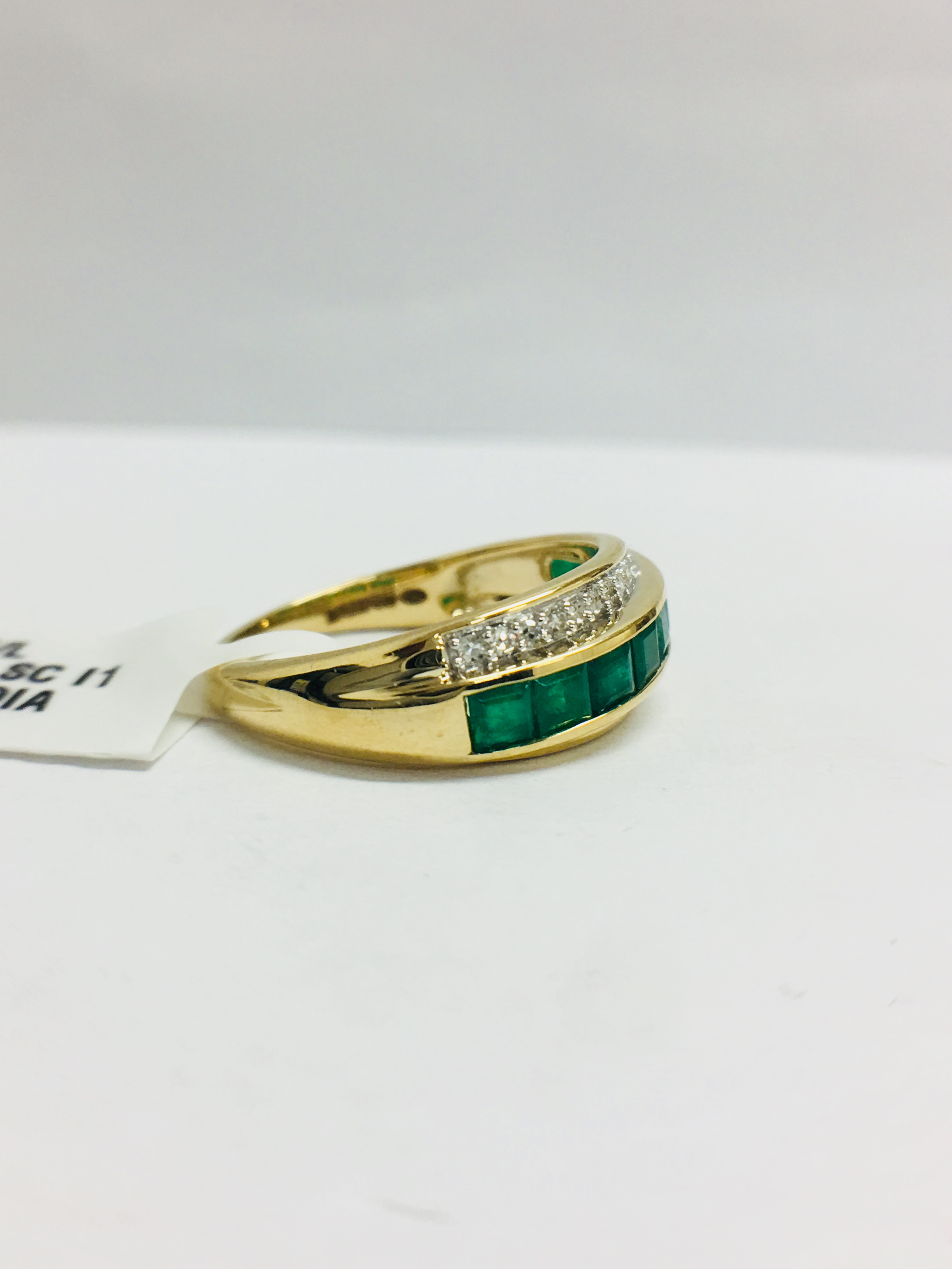 9Ct Yellow Gold Diamond Emerald Crossover Style Ring, - Image 7 of 10