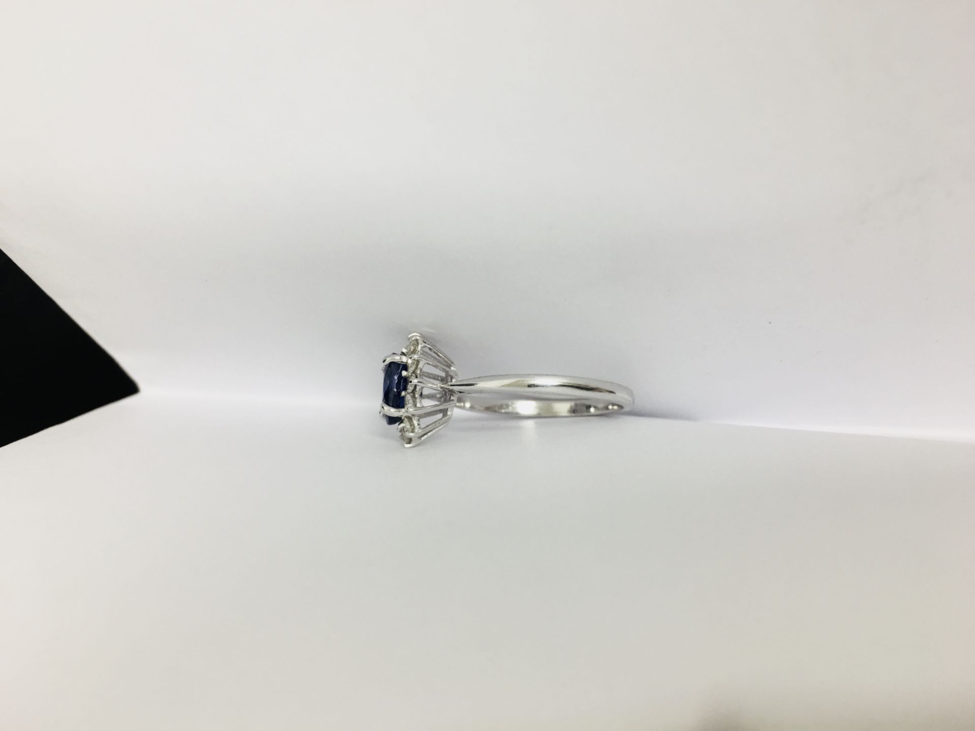 Platinum Sapphire Diamond Cluster Ring, - Image 3 of 3