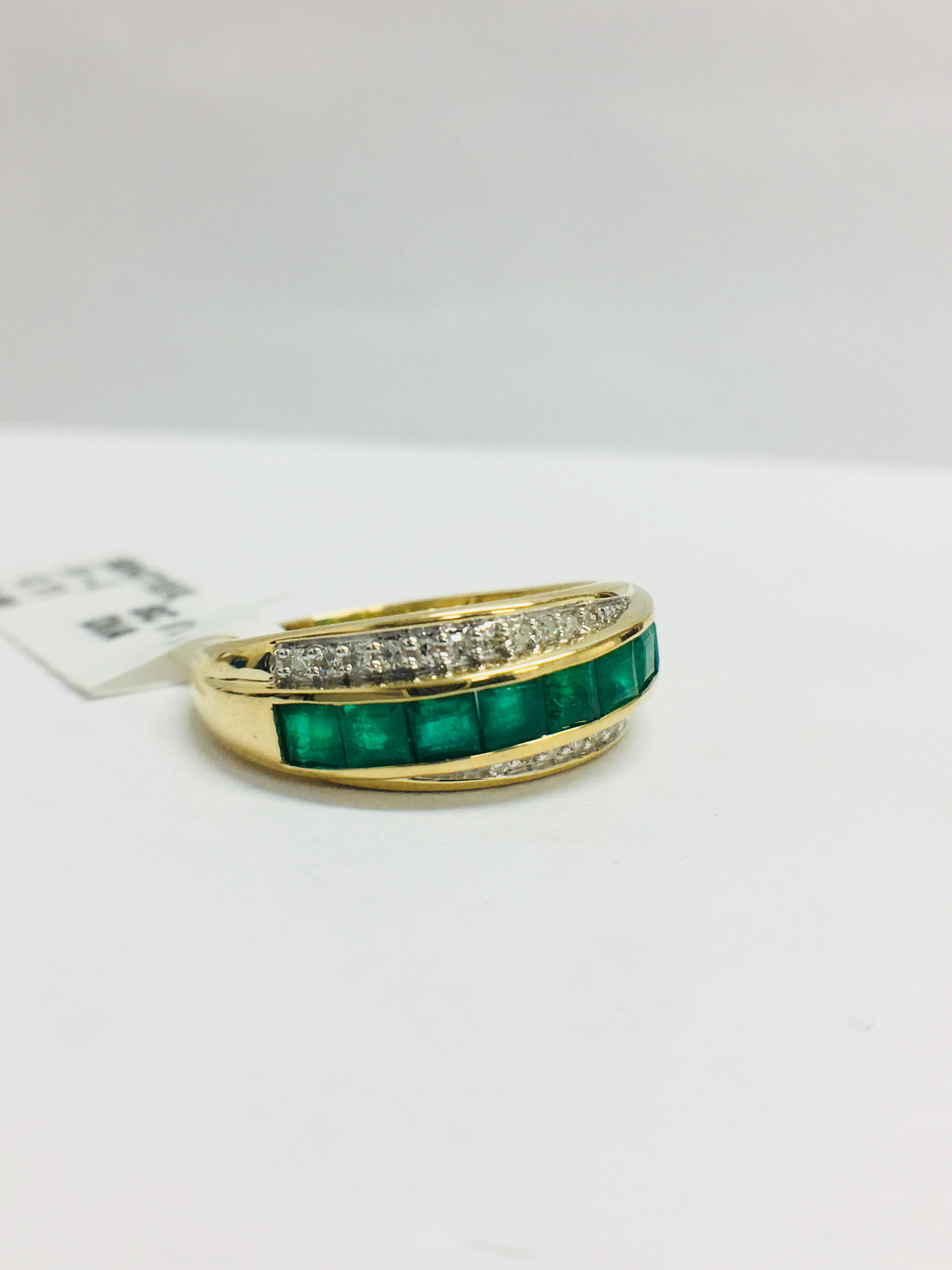 9Ct Yellow Gold Diamond Emerald Crossover Style Ring, - Image 8 of 10